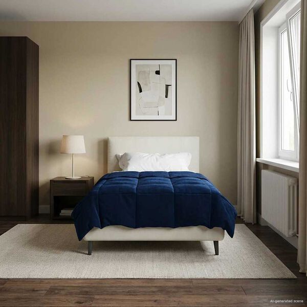 vidaXL Poletna odeja &Scaron;onerisan Temno modra 140 x 220 cm Mikrovlakna