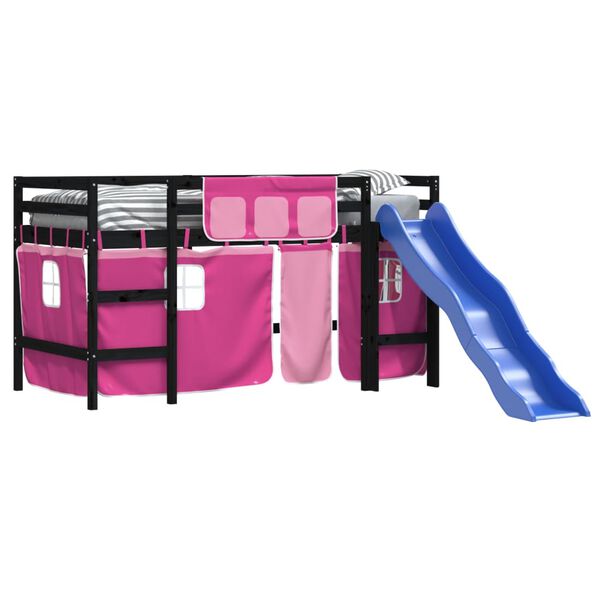 vidaXL Otroški pograd z zavesami roza 80x200 cm trdna borovina