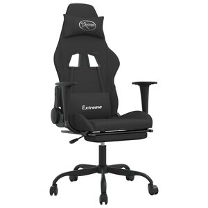 vidaXL Masažni gaming stol z oporo za noge črno blago