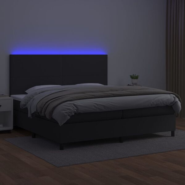vidaXL Box spring postelja z vzmetnico LED črna 200x200cm umetno usnje