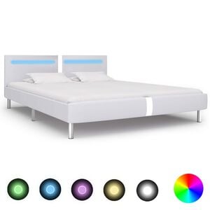 vidaXL Posteljni okvir LED belo umetno usnje 180x200 cm