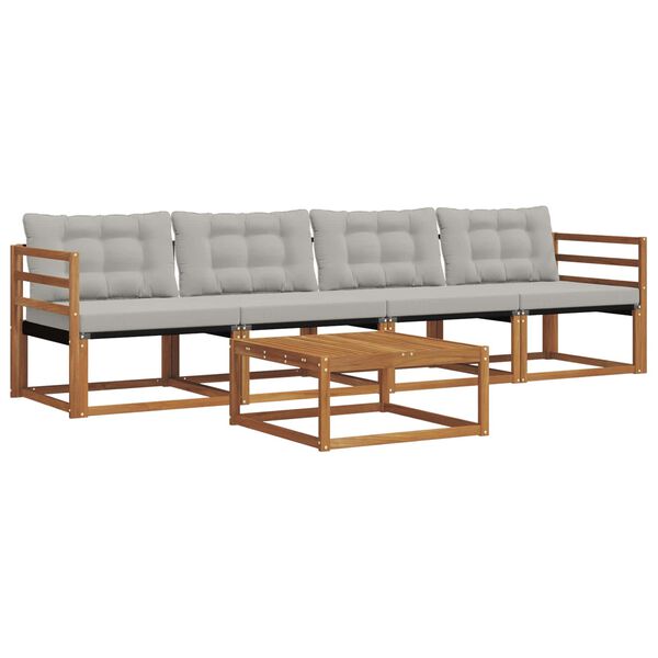 vidaXL Zunanja garnitura za sedenje 5 pcs Naravna in svetlo siva