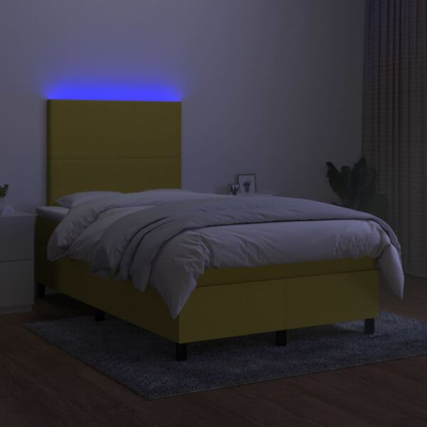 vidaXL Box spring postelja z vzmetnico LED zelena 120x200 cm blago