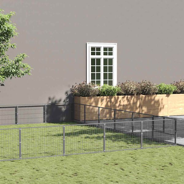 vidaXL Pasji boks srebrn 60 m&sup2; jeklo