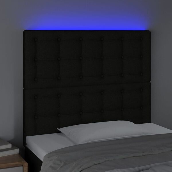 vidaXL LED posteljno vzglavje črno 100x5x118/128 cm blago