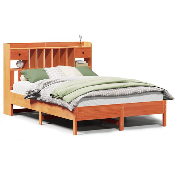 vidaXL Knjižna postelja brez vzmetnice vo&scaron;č. rjava 140x200 cm borovina