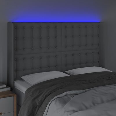vidaXL LED posteljno vzglavje svetlo sivo 147x16x118/128 cm blago