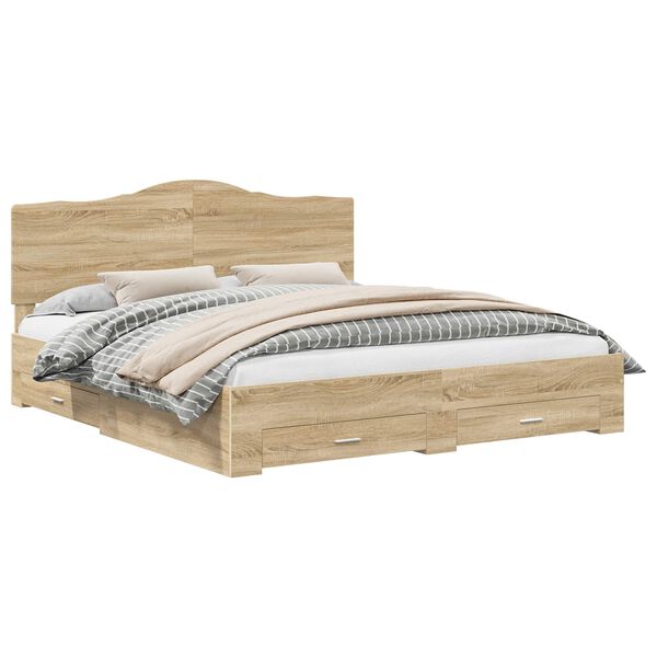 vidaXL Konstrukcija postelje Sonoma hrast 200 x 200 cm Konstruiran les