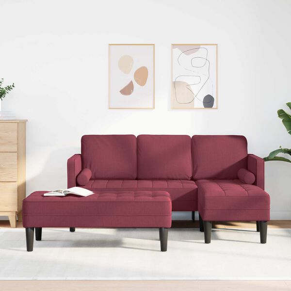 vidaXL Kavčna garnitura z blazino 2 pcs Vinorodna rdeča Poliester