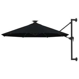 vidaXL Stenski senčnik z LED in kovinskim drogom 300 cm črn