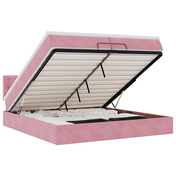 vidaXL Otomanski posteljni okvir z vzmetnicami roza 200x200cm žamet