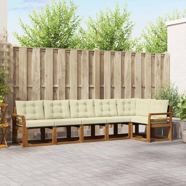 vidaXL Zunanja garnitura za sedenje z blazino 6 pcs Naravna in smetana