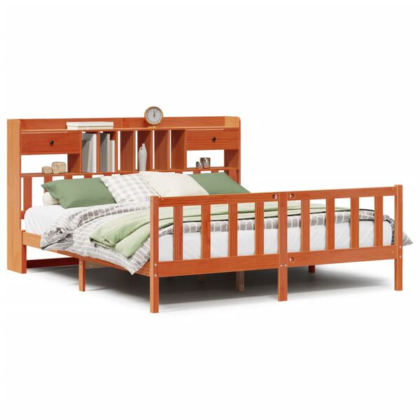 vidaXL Knjižna postelja brez vzmetnice vošč. rjava 200x200 cm borovina