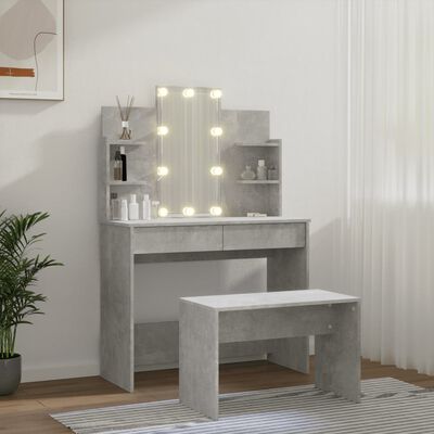 vidaXL Komplet toaletnih mizic z LED lučkami betonsko siv konstr. les