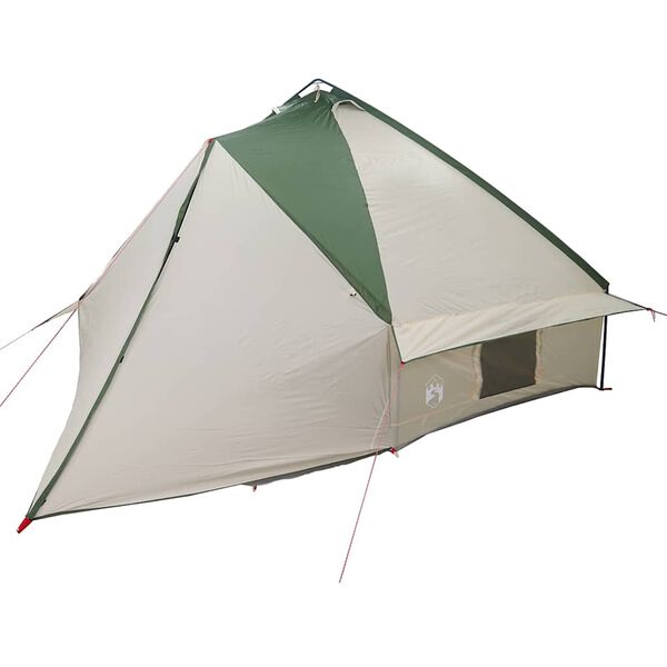 vidaXL Teepee šotor s streho Zelena in Bela 490 x 410 x 210 cm