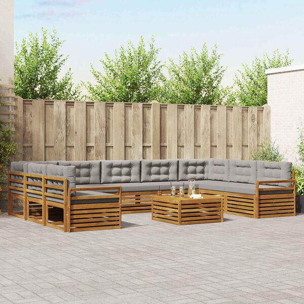 vidaXL Sedežne garniture z blazino 10 pcs Naravna in svetlo siva