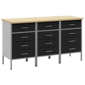 vidaXL Delovna omara s predalom 3 kos Črna in siva 150 x 55 x 85 cm
