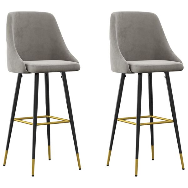 vidaXL Barski stolčki 2 kosa svetlo siv žamet