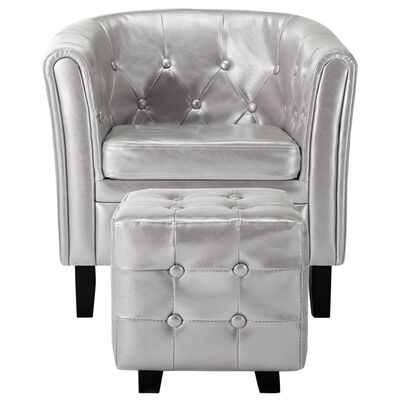 vidaXL Tubast stol s stolčkom za noge iz srebrnega umetnega usnja