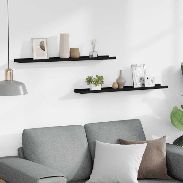 vidaXL Police z robom 2 kosa črne 80x9x3 cm mediapan