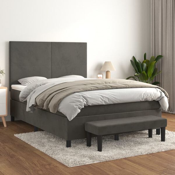 vidaXL Box spring postelja z vzmetnico temno siva 140x200 cm žamet