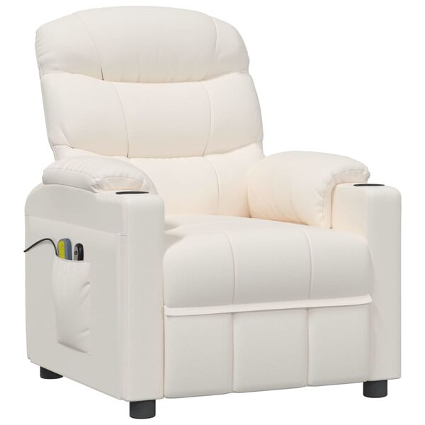 vidaXL Električni masažni naslanjač krem umetno usnje