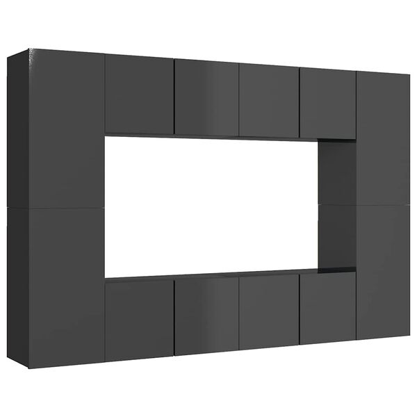 vidaXL Komplet TV omaric 8-delni visok sijaj siva iverna plo&scaron;ča