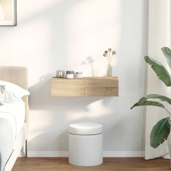 vidaXL Stenska polica s predali sonoma hrast 60x26,5x15 cm inž. les