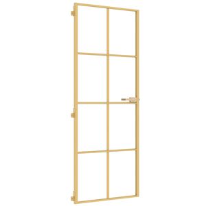 vidaXL Notranja vrata ozka zlata 76x201,5cm kaljeno steklo in aluminij