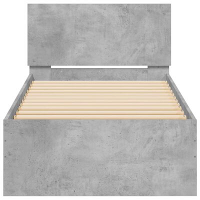 vidaXL Posteljni okvir z vzglavjem in LED betonsko siv 75x190 cm