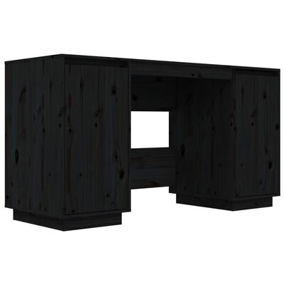 vidaXL Pisalna miza črna 140x50x75 cm trdna borovina