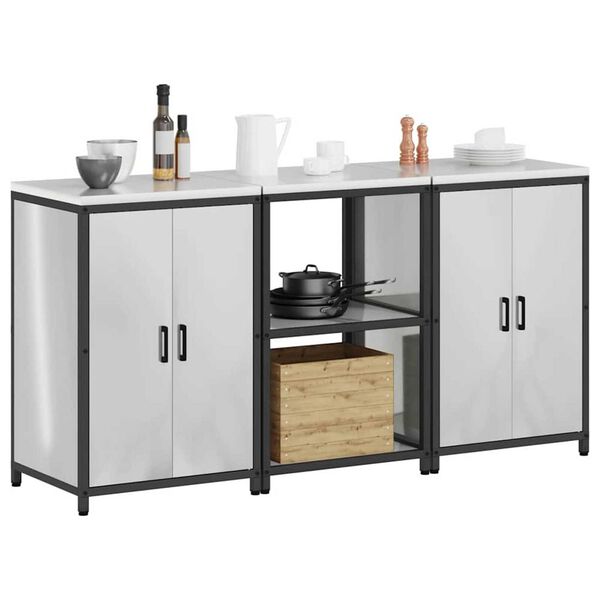 vidaXL Kuhinjski set za shranjevanje 3 pcs srebrna Cinkana jeklena