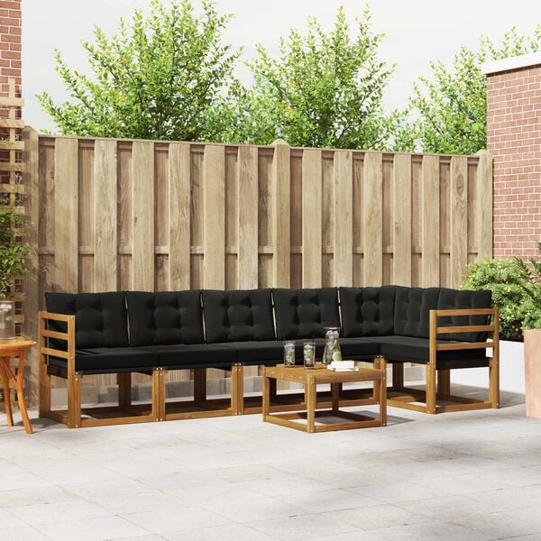 vidaXL Zunanja garnitura za sedenje z blazino 7 pcs Naravna in črna