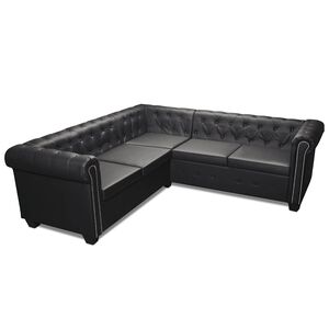 vidaXL Chesterfield kotna sedežna garnitura umetno usnje črna