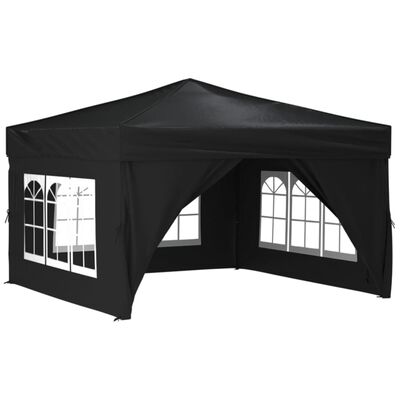 vidaXL Zložljiv vrtni šotor s stranicami črn 3x3 m
