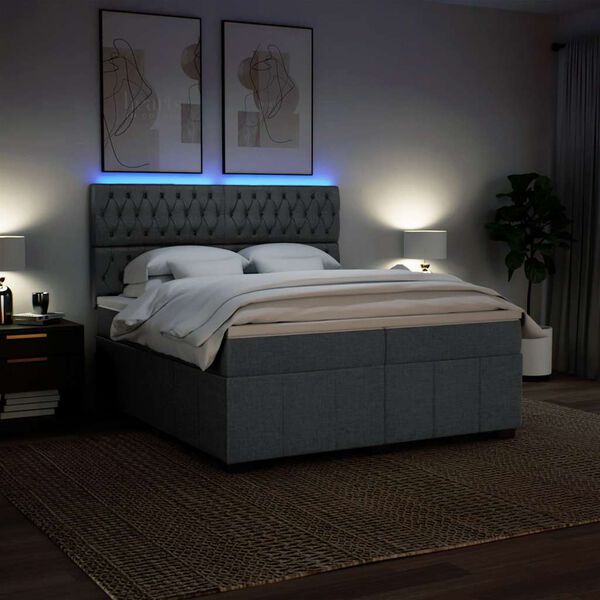 vidaXL Box spring postelja z vzmetnico temno siva 200x200 cm blago