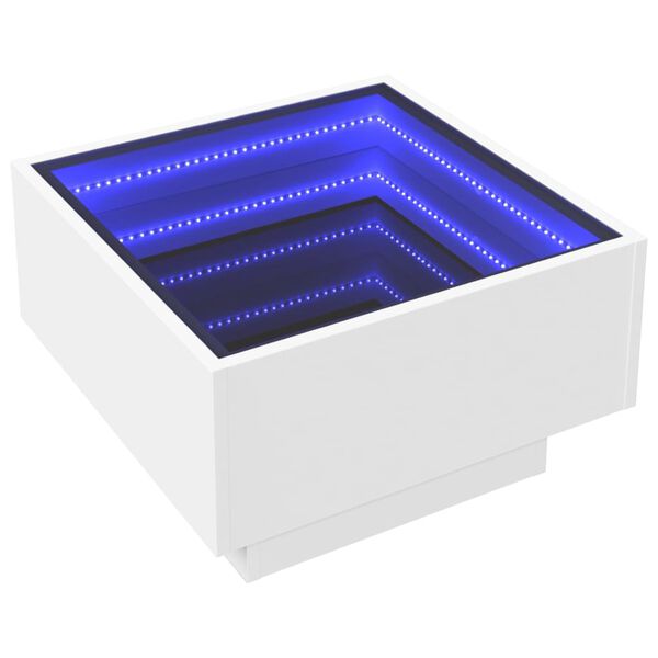 vidaXL Klubska mizica LED bela 50x50x30 cm inženirski les