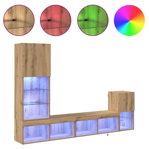 vidaXL TV stenske enote z LED lučmi Umetni hrast Konstruiran les