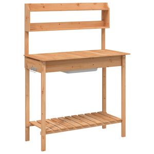 vidaXL Miza za sajenje z umivalnikom rjava 147,5x44x139,5 trden les
