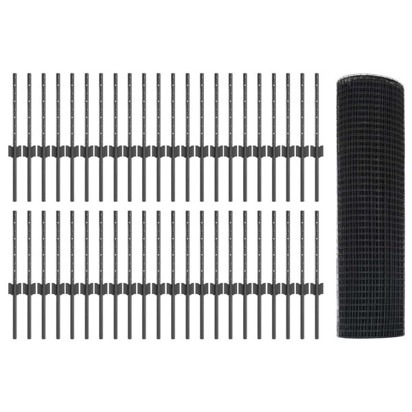 vidaXL Ograja s stebrom Siva 0,4 x 100 m Jeklo in PVC