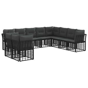 vidaXL Zunanja garnitura za sedenje z blazino 8 pcs Črna Poliester