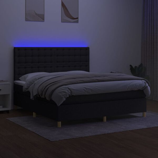 vidaXL Box spring postelja z vzmetnico LED črna 160x200 cm blago