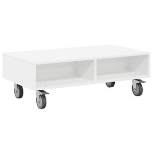 vidaXL Stranska miza s kolesi Bela 90 x 50 x 30 cm Inženirski les