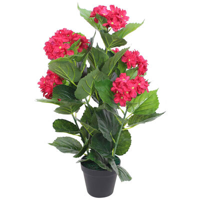 vidaXL Umetna rastlina hortenzija v loncu 60 cm rdeča