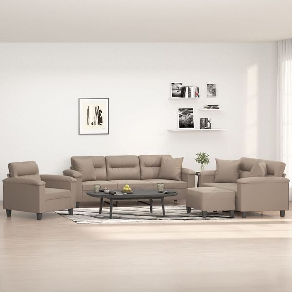 vidaXL Sedežna garnitura 4-delna z blazinami taupe mikrovlakna