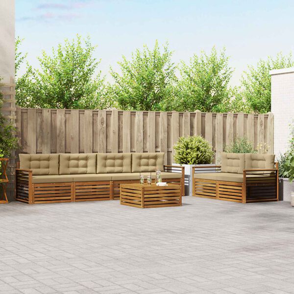 vidaXL Zunanja garnitura za sedenje z blazino 7 pcs Naravna in bež