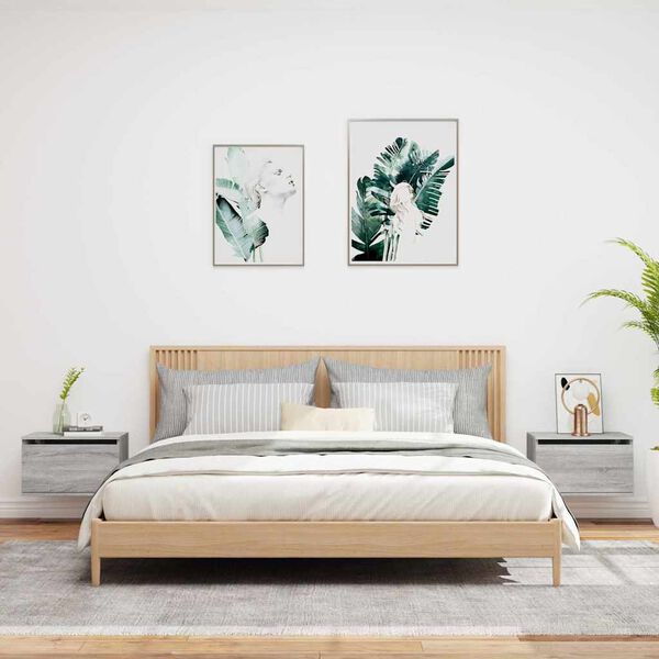 vidaXL Nočna stenska omarica z LED lučkami 2 kosa siva sonoma