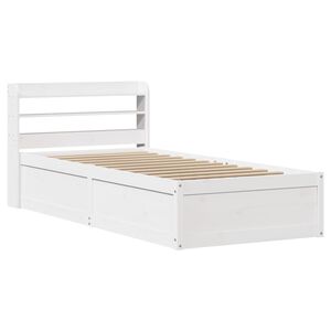 vidaXL Posteljni okvir z vzglavjem bel 90x190 cm trdna borovina