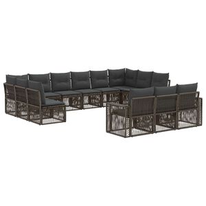 vidaXL Vrtna sedežna garnitura 13 pcs Siva in temno siva poli ratan