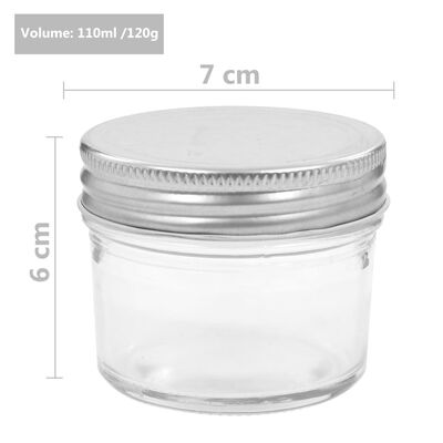 vidaXL Stekleni kozarci s srebrnimi pokrovi 96 kosov 110 ml